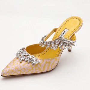 MANOLO BLAHNIK Lurum Crystal-Embellished Floral Mules